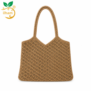 ilham Handmade Minimalist Diagonal-Weave Jute Crochet Tote Bag