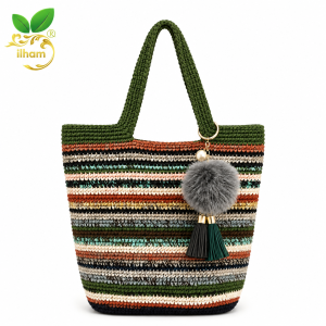 ilham Artisan Striped Crochet Tote Forest Horizon