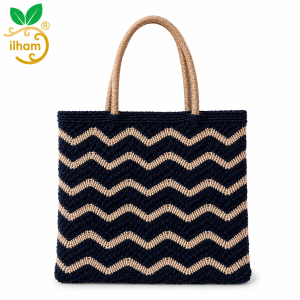 ilham Handmade Chevron Nautical Jute Crochet Tote Bag