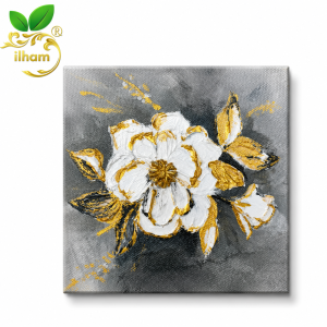 ilham Handmade Luxe 3D White &amp; Gold Texture Art – Contemporary Floral Decor