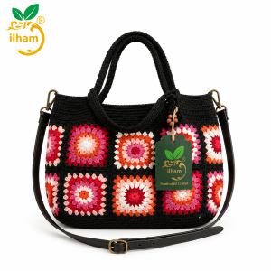 ilham Handmade Midnight Floral Granny Square Crochet Tote