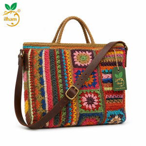 ilham Handmade Multi-Patterned Crochet Messenger Bag – Artisan Briefcase Edition