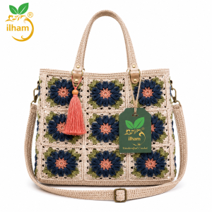 ilham Handmade Navy Sunflower Crochet Tote – Artisan Botanical