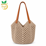 Ilham Handmade Jute Macramé Shoulder Bag with Leather Handle