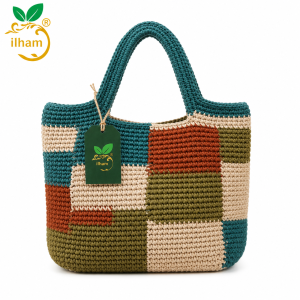 lham Handmade Earthy Patchwork Crochet Tote – Natural Fiber